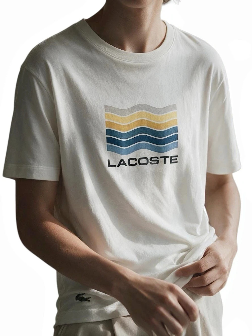Lacoste Men's Geometric Graphic Tee White Large